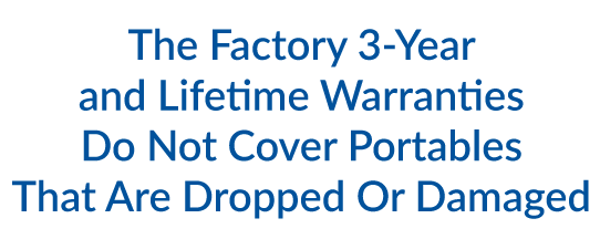 The Factory 3 Year
and Lifetime Warranty will be void if you drop your portable